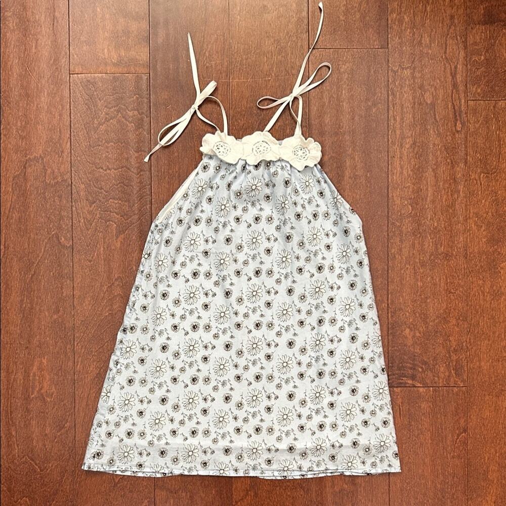 For Love And Lemons Kid’s Blue Floral Sundress with Crochet Flower Trim, Size 3T